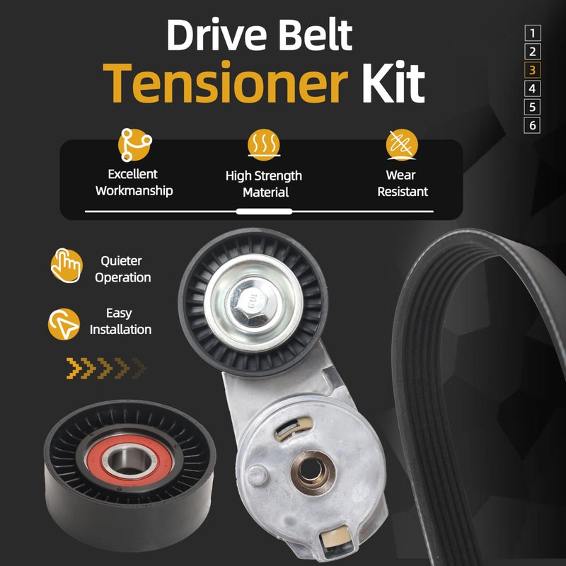 JAVOUKA 38323 Serpentine Belt Drive Component Kit  Fit for Dodge Ram 1500 2500 2009-2010  Fit for Ram 1500 2500 3500 2011-2018  V8 5.7L  Belt Tensioner Idler Pulley Kit# 4861660AA 38018 6PK2020 - Image 4